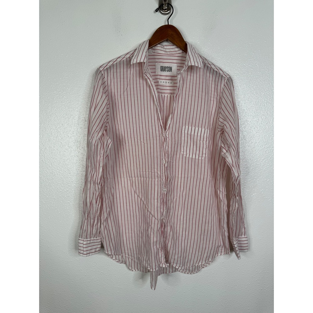 Grayson The Hero Red White Striped Cotton Button Down Shirt Size 03 L